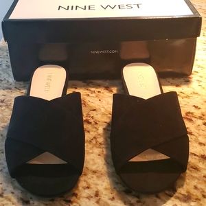 NWB Nine West Black Suede Slides, Size 8 Tumbarelo